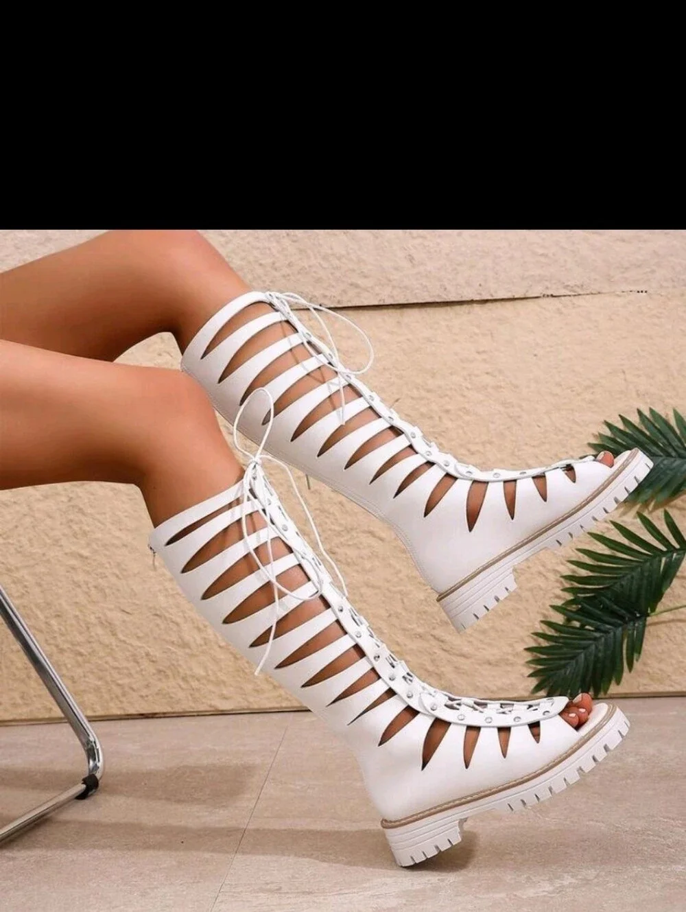 ●●SELLING FAST●●NEW Punk Style Lace-Up Back Zipper Rivet Hollow Out Sandals